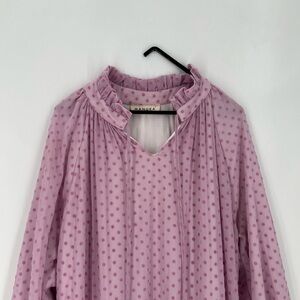 Manuka Swiss Dot Chiffon Tiered High Collar Spliced Neck Tie Boho Maxi Dress